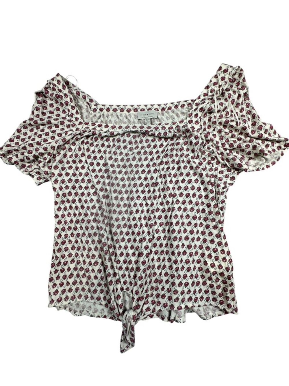 Lucky Brand Floral Tie-Front Blouse XL White/Pink Short Sleeve Lightweight - Picture 2 of 6